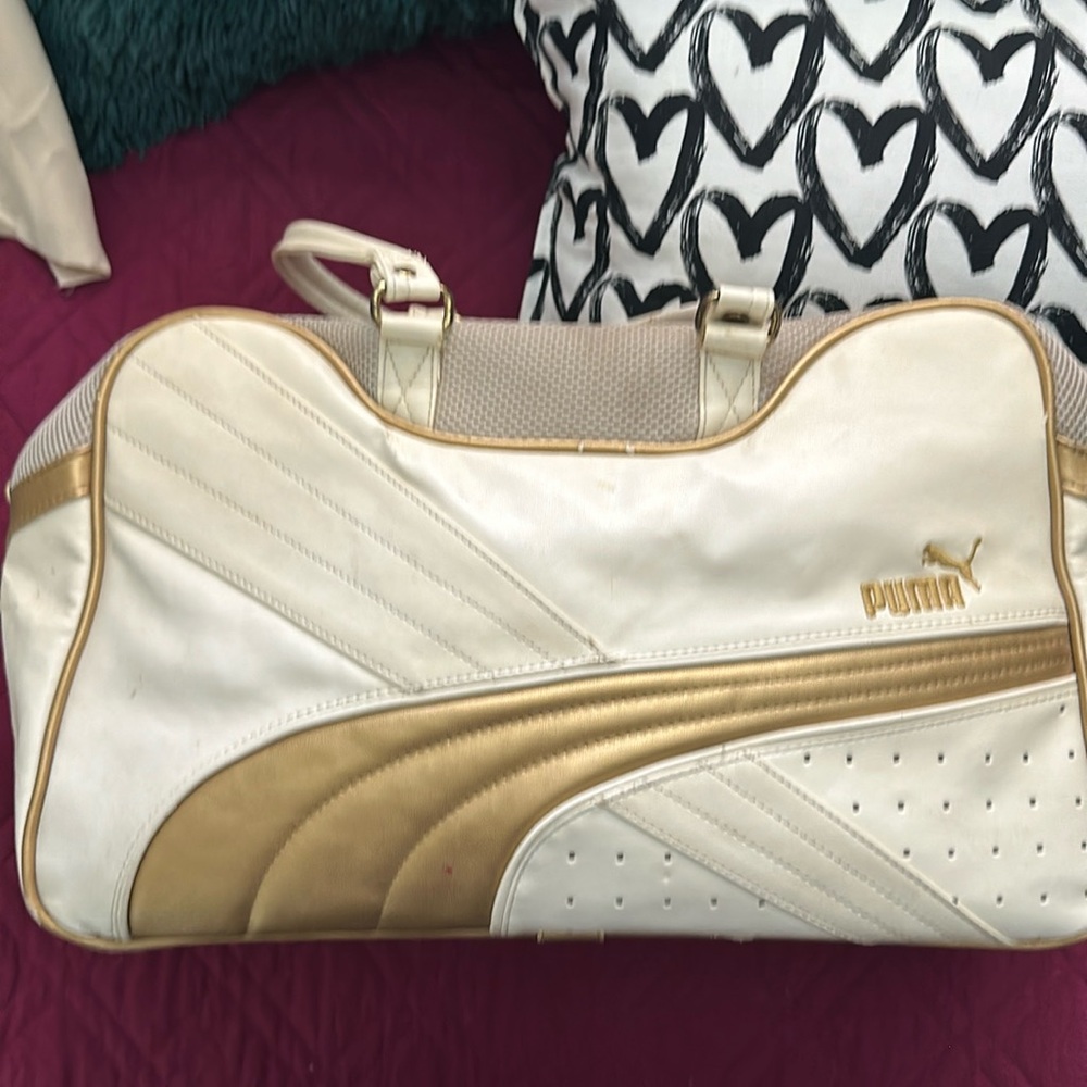 Beige puma travel bag